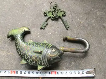 

39SHUN Chinese bronze door lock carving Golden fish auspicious better than every year