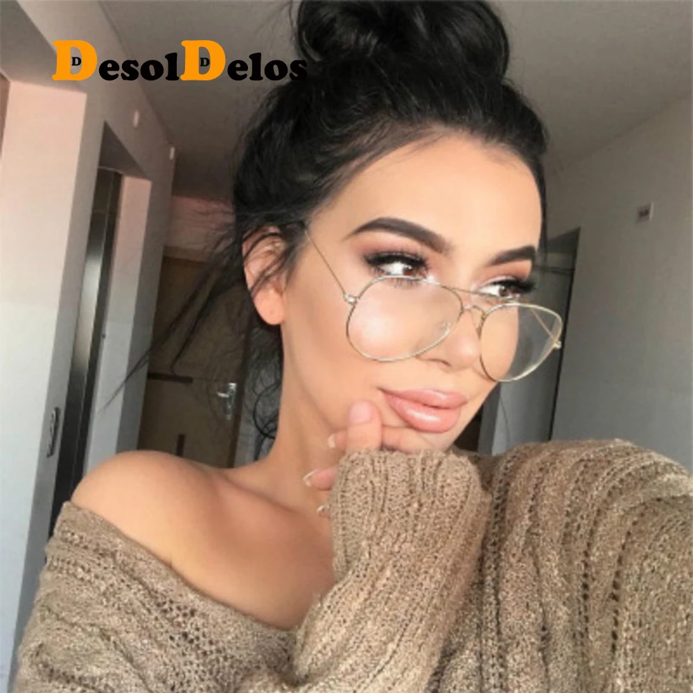 Hot Classic Clear Glasses Gold Frame Vintage Sunglass Women Men Optical Aviation Eyeglasses Transparent Clear Oculos De Grau