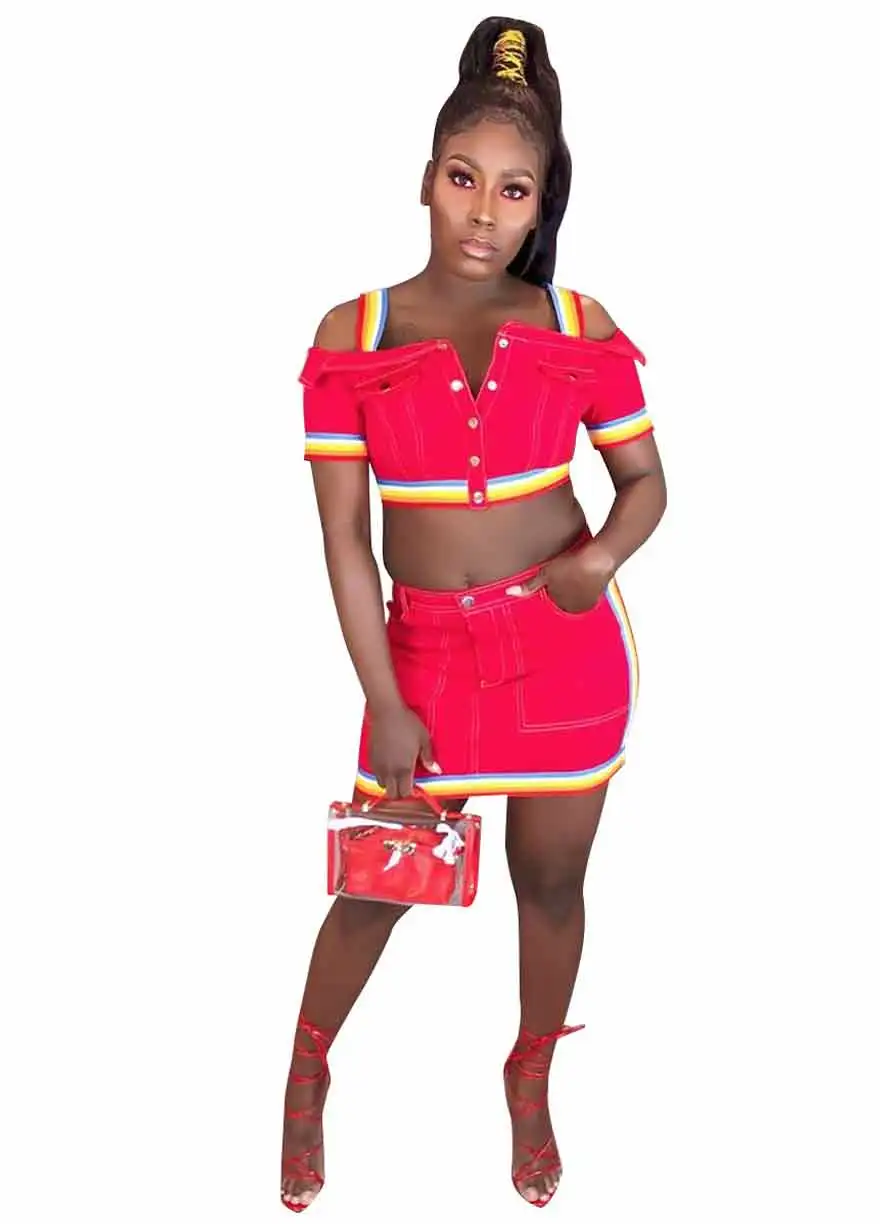 Colorful-Striped-Denim-Mini-Skirt-Set (4)