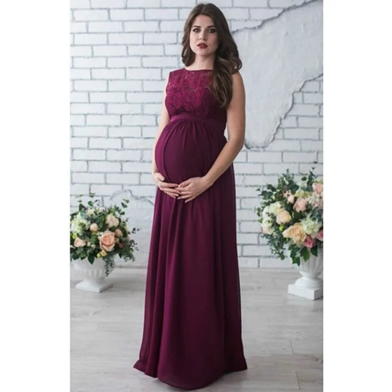 

Women Lace Mosaic Chiffon Dress Maternity Dresses Large Size Sleeveless And Ankle Hollowed-out Lace Maternity Dress Pregnant