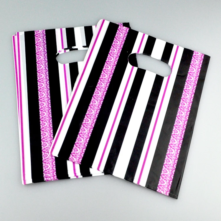 100pcs/lot 20x25cm Hot Pink Black Striped Plastic Gift Bag Boutique Jewelry Gift Packaging Bag