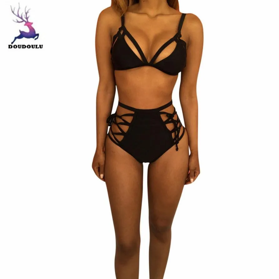

DOUDOULU hollow sexy biquini preto set Bandage Women Laundry Underwear female Traje maillot Tankini badpakken vrouwen biquini#WS