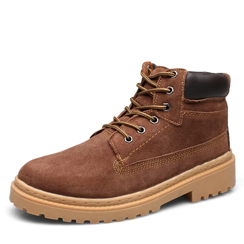 Winter Warm Genuine Leather Men Snow Boots Nubuck Leather Lace Up Ankle