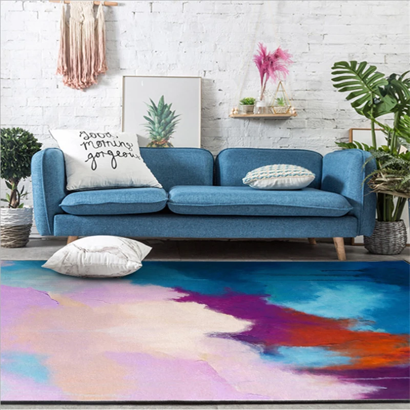 

AOVOLL Fashion Modern Abstract Art Watercolor Blue Purple Door Mat Carpets For Living Room Bedroom Rugs Floor Mats Non-slip