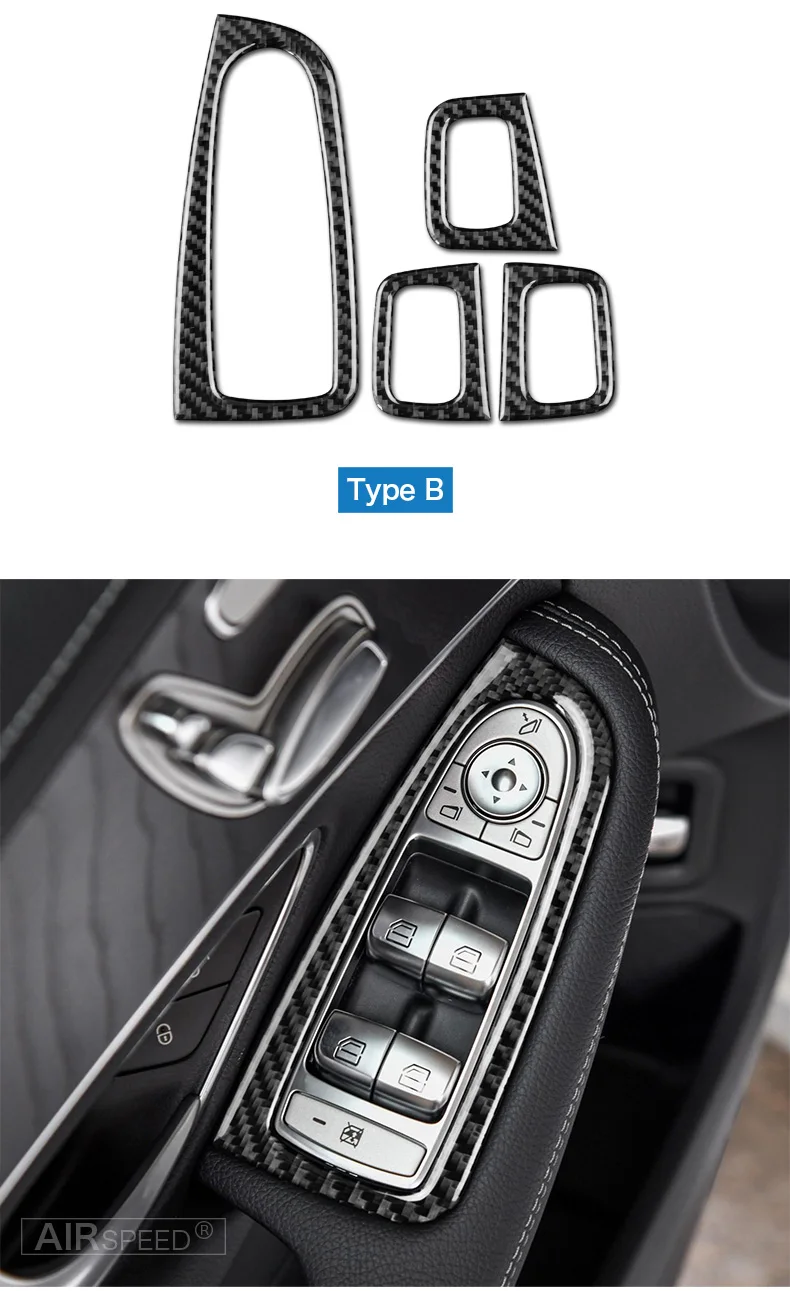 Mercedes Benz W205 C Class C180 C200 C300 GLC Accessories Carbon Fiber Car Interior Window Switch Panel Trim Covers (3)