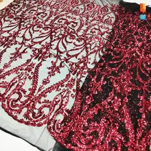 Бордовая кружевная ткань с блестками, Высококачественная расшитая блестками сетчатая кружевная индийская Женская сетка для невесты, выпускного вечера, сетка для платьев, материал