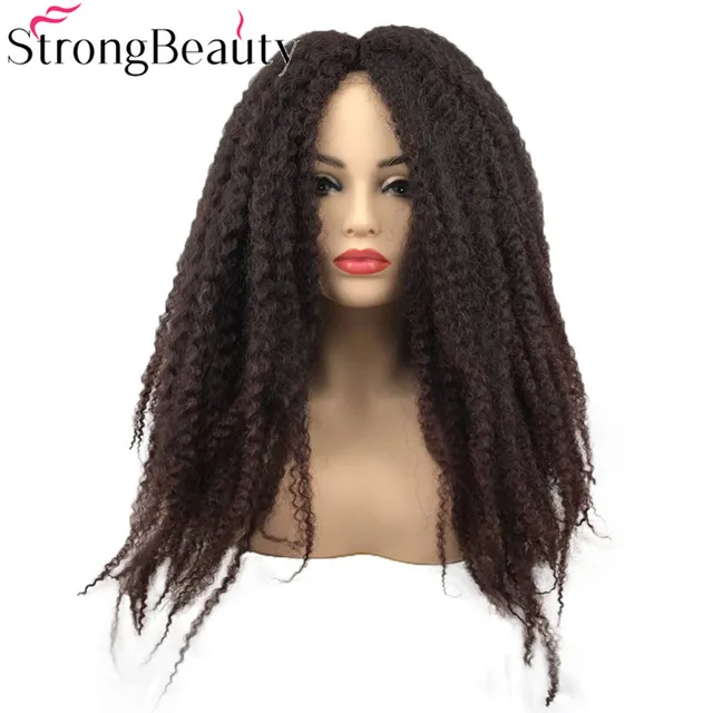 Strong Beauty Synthetic Afro Kinky Curly Hair Braided Long Dark