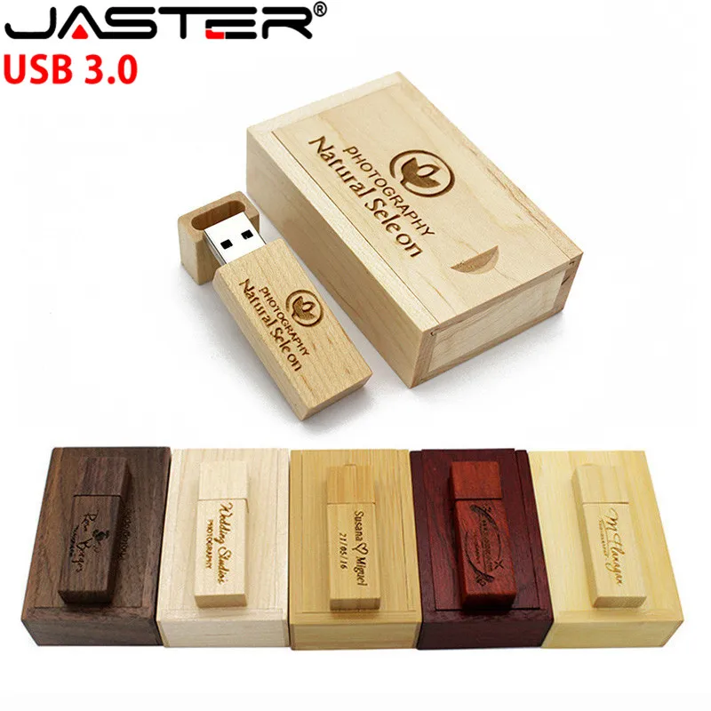 

JASTER USB 3.0 Customized LOGO Wooden bamboo usb with box usb flash drive Memory stick pen drive pendrive 8GB 16GB 32GB 64GB
