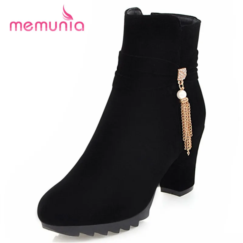 

MEMUNIA new arrive 2020 autumn winter short plush boots square heel ankle boots for women round toe high heel boots size 34-39