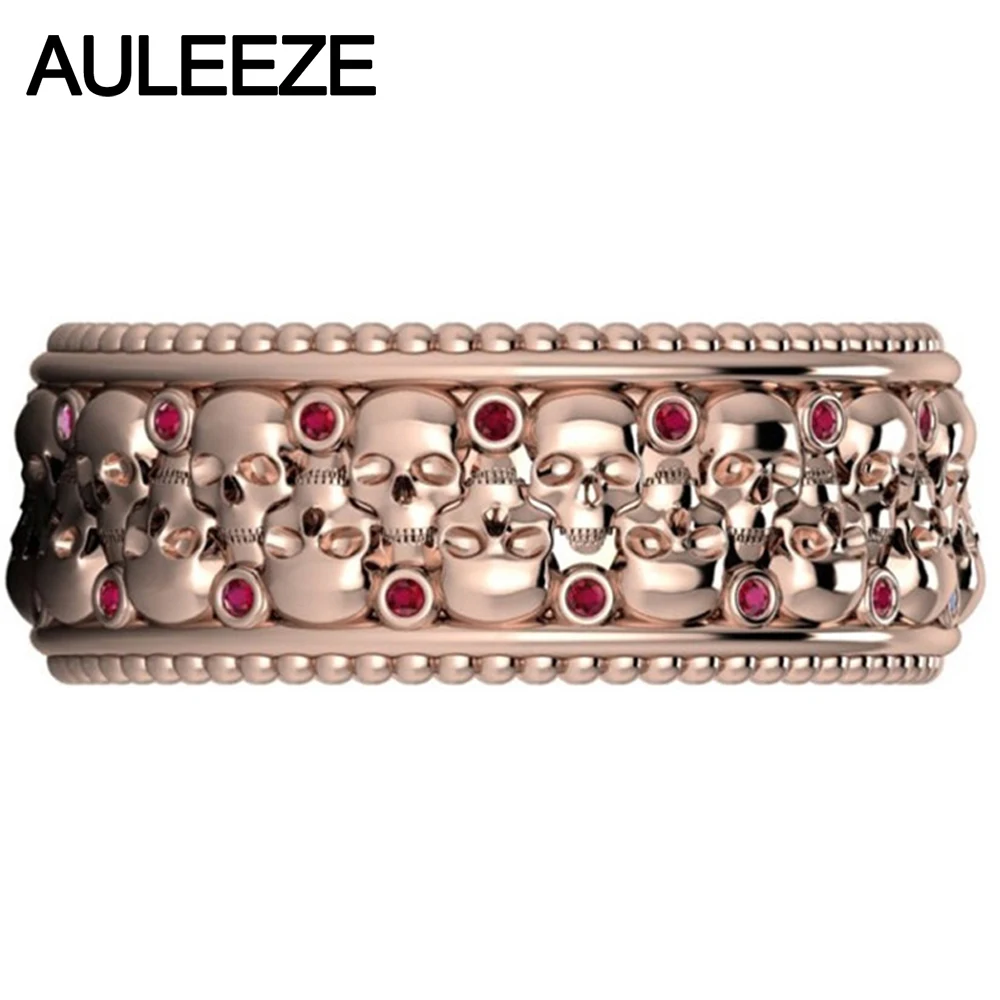 

Halloween Natural Ruby Engagement Ring Unique Skull Series Band Solid 10K Rose Gold Natural Gemstone Enternal Ring For Unisex