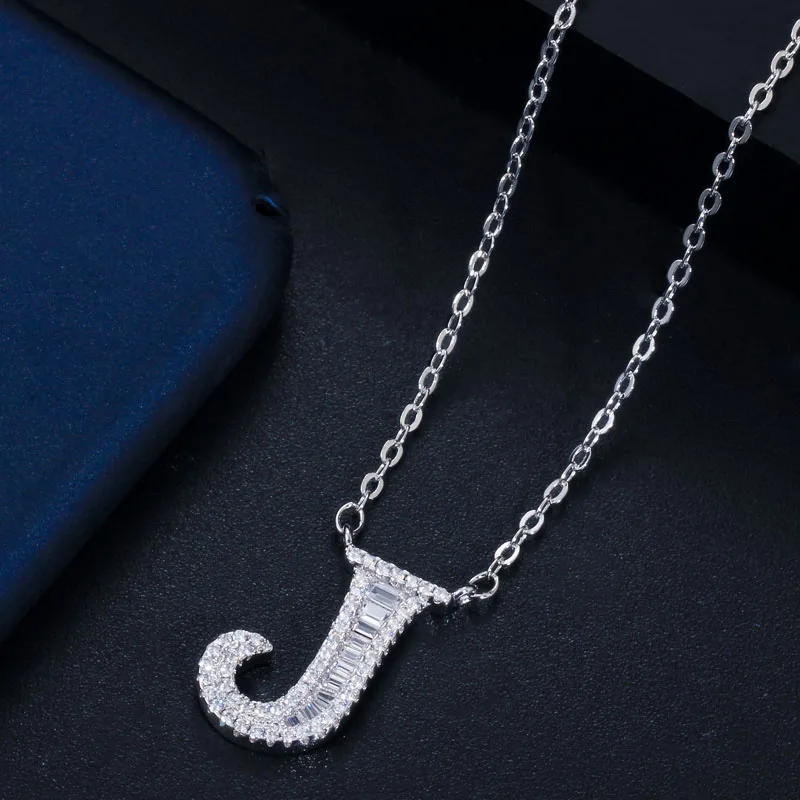 CWWZircons Personalized Cubic Zirconia Crystal 26 Initial Name Letter Pendant Necklace for Women DIY Custom Jewelry Gift CP046 - Окраска металла: J