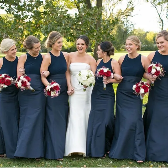 Special Offers Elegant Simple Bridesmaid Dresses Mermaid Style Jewel Neck Satin Navy Blue Wedding Guest Party Dress Robe De Soiree Special Offers Elegant Simple Bridesmaid Dresses Mermaid Style Jewel Neck Satin Navy Blue Wedding Guest Party Dress Robe De Soiree