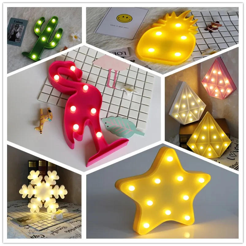 3D Фламинго ананас кактус ночные светильники 8 стилей маркиза LED письмо ночник