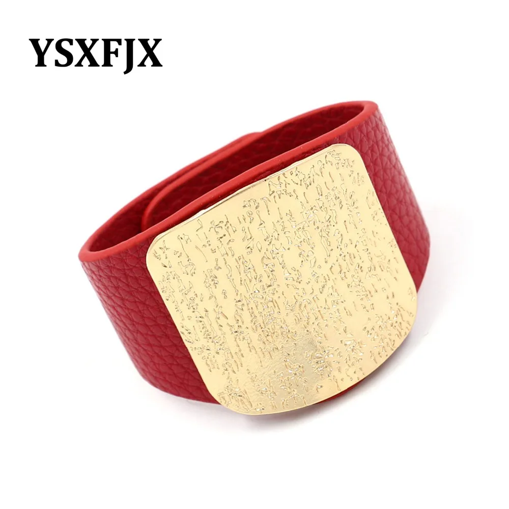 

YSXFJX new exaggerated wild personality metal bracelet handsome leather bracelet fashion wild wide bracelet female
