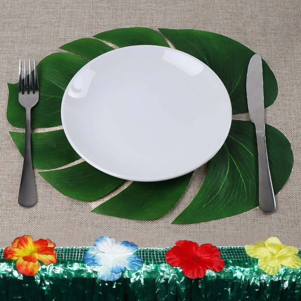 OurWarm 12pcs 35x29cm Palm Leaf Table Placemats Artificial Leaves