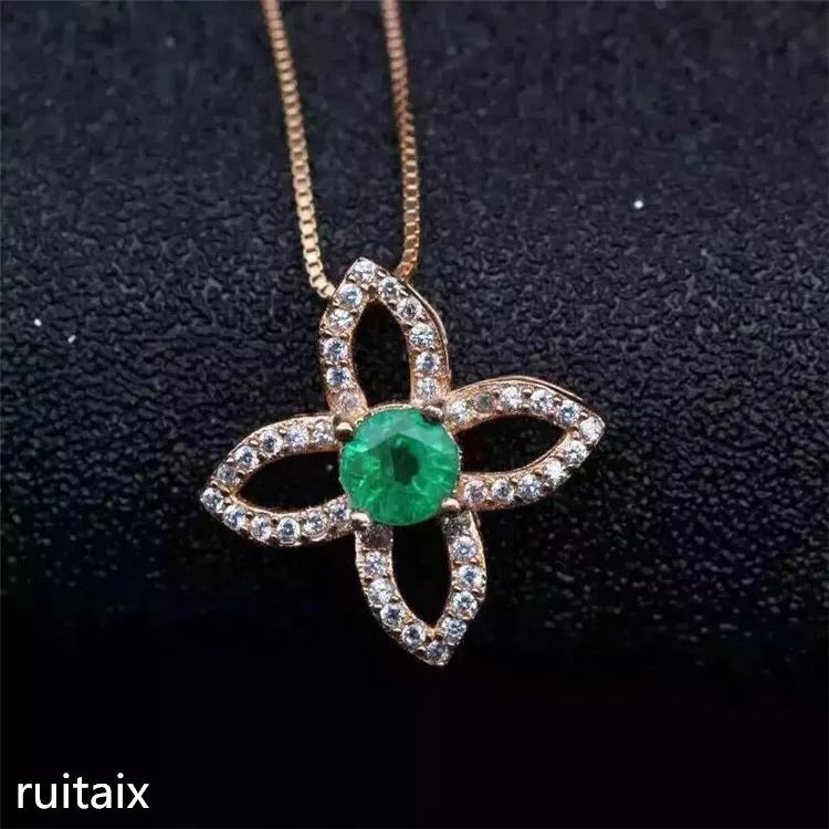 

KJJEAXCMY boutique jewels S925 Pure silver natural emerald necklace inlaid jewelry female birthday jewel pendant chrysanthemum