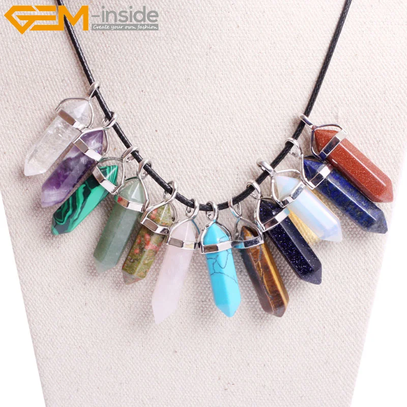 

Gem-inside Natural Stone Pendants Necklaces Hexagonal Shaped Pendants Necklace Selectable Material Gift For Friends for Women