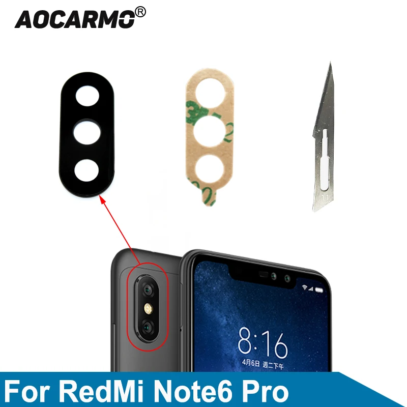 Задняя крышка объектива камеры Aocarmo стеклянная с клейкой наклейкой для Xiaomi Redmi Note