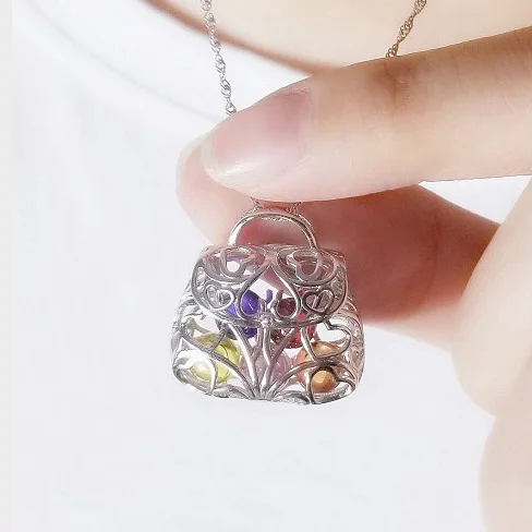 

Lucky Treasure Bag Locket Cage Pendant Fitting, 925 Sterling Silver DIY Can Hold 3-4mm Pearl Gem Beads Floating Charm CP016