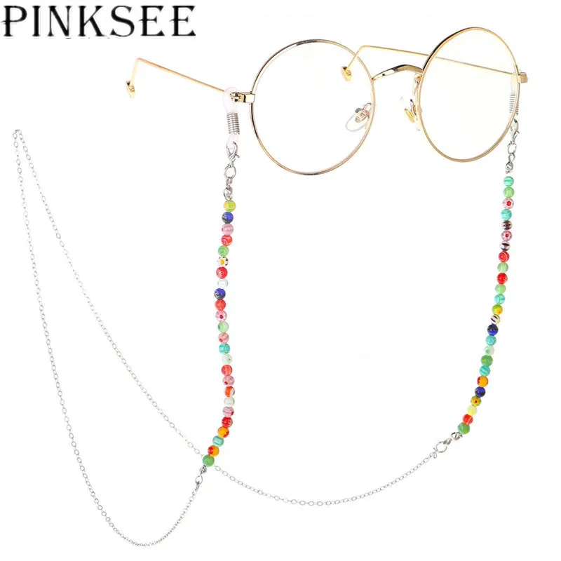 

PINKSEE Natural Bead Glasses Chain Colorful Beaded Reading Glasses Chain Sunglasses Chain Strap Cord Glasses Accessories