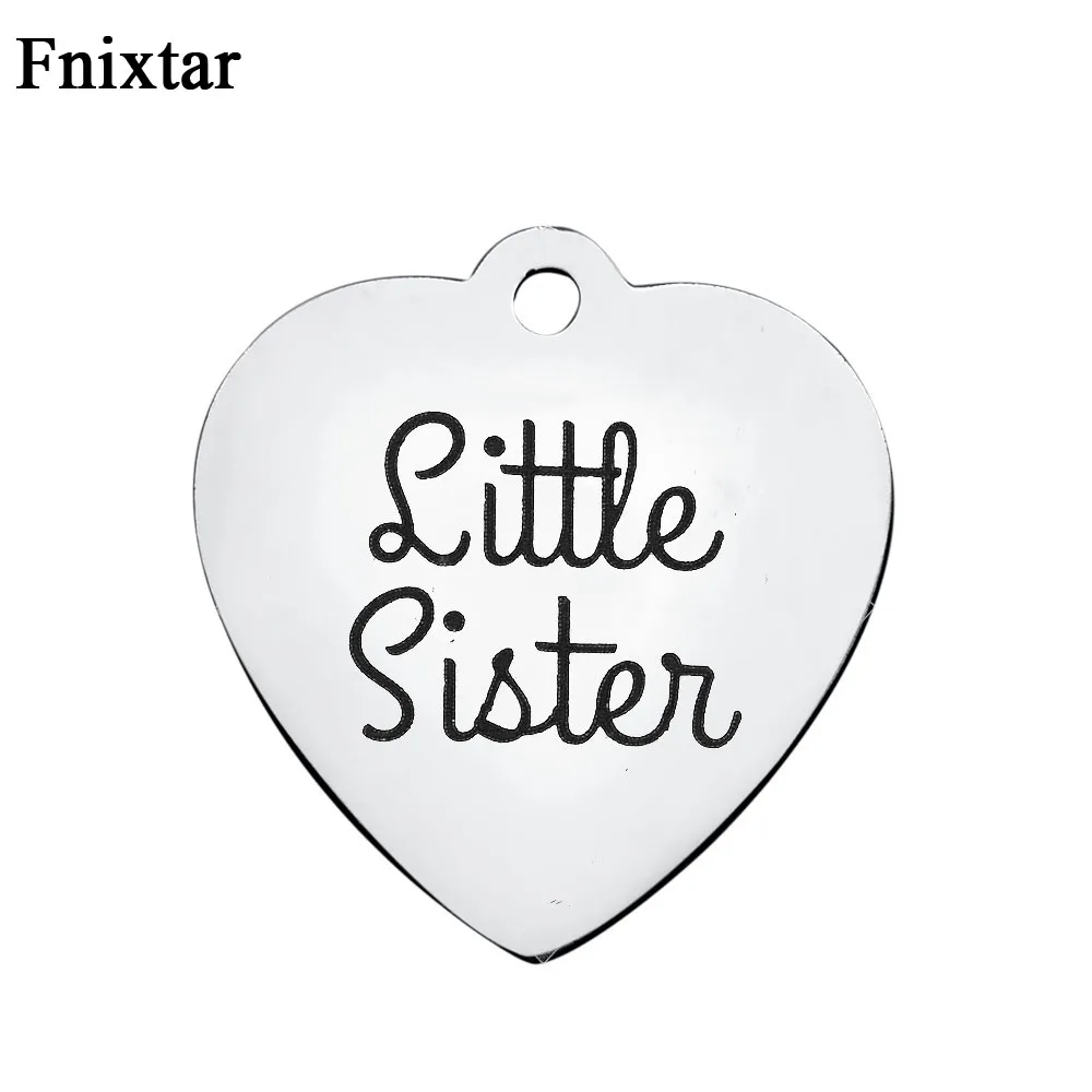 Fnixtar Stainless Steel Letter Little Sister Metal Heart Charm For 