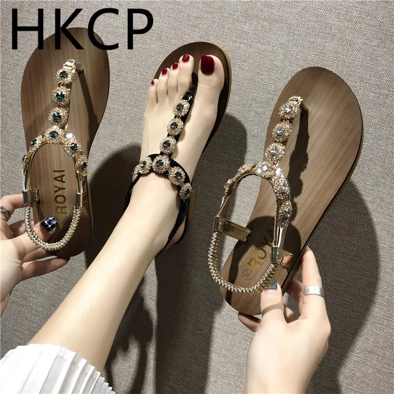 

HKCP 2019 summer new female sandals south Korean version of water drill toe shoes casual flat beach shoes female sandals C216