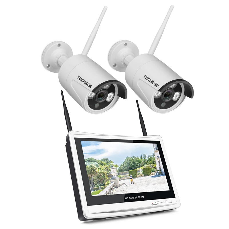 Techege 1080P Беспроводной NVR комплект 1" ЖК-монитор 2MP Wifi ip-камера 1080P Аудио CCTV камера домашняя система безопасности комплект наблюдения - Цвет: 4CH NVR 2 Cam White