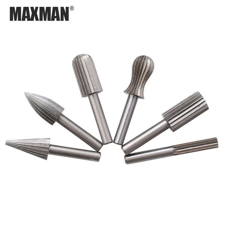 

MAXMAN 6 Pcs/Set Woodworking Engraving Bit Rotary File Carbide Cutter Rotary Grinding Shank 6mm 1/4" For Dremel Rotary Tools