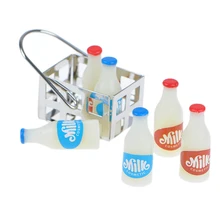 1/12 миниатюрная мебель для кукольного дома 1 шт Металлическая молочная корзина с 6 шт набор бутылок Кукольный дом кухня крыльцо Аксессуары декор