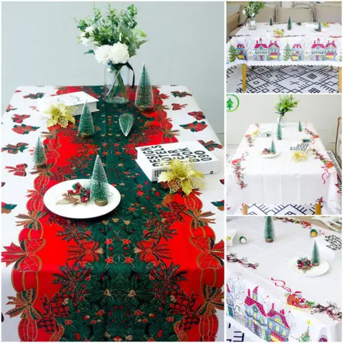 

Christmas Tablecloth Pine Tree Bowknots Santa Table Cloths Holiday Winter decoration