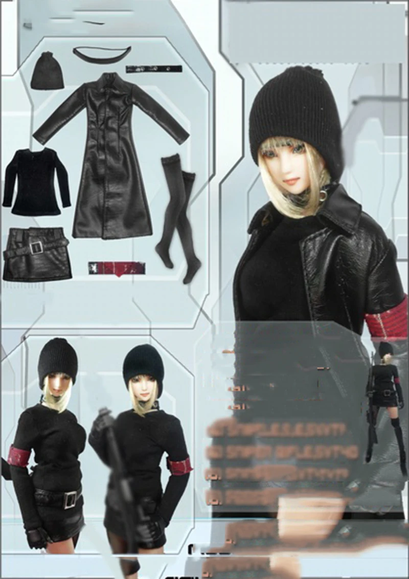 

1/6 Black Leather Overcoat Costume Set for 12" Bodies