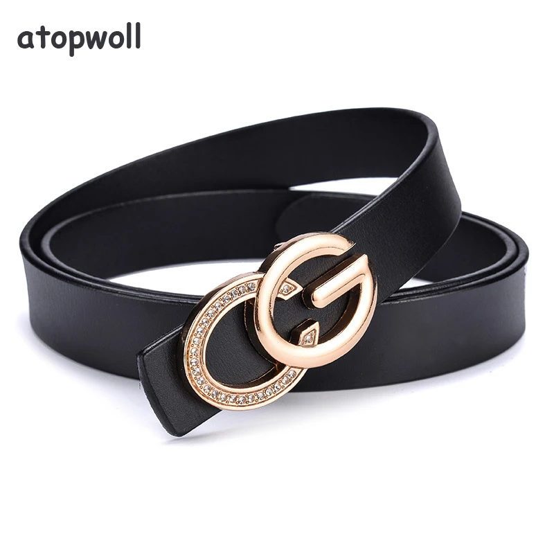 

fashion genuine leather women belt rhinestones metal pin buckle vintage belts for woman jeans high quality luxury female strap