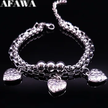 

2020 Fashion Heart Silver Color Stainless Steel Bracelets for Women Double Bracelets & Bangles Jewelry pulseras mujer B61439
