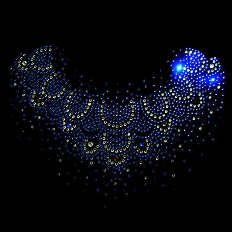 Floral Neckline Collar Trim Rhinestones Iron on Hot Fix Motif Heat Press Applique Patch