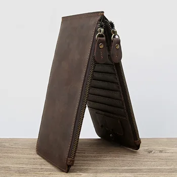 

Fashion High Quality Wallets Men's Real Genuine Leather Wallet Zipper Coin Purse Card Holder Brand Clutch Bag Designer Handmade