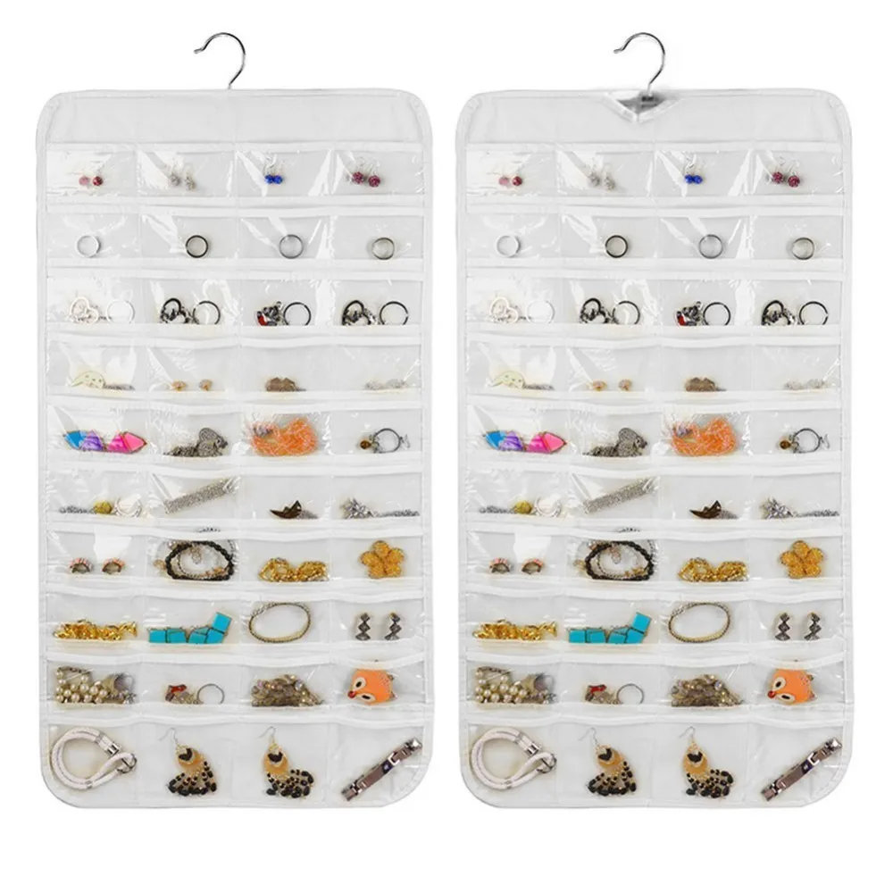 

3 Colors 80 Grids Pockets/Set Organizes Box Hanging Jewelry Organizer Display Earring Rings Bracelets Storage Bag Hanger
