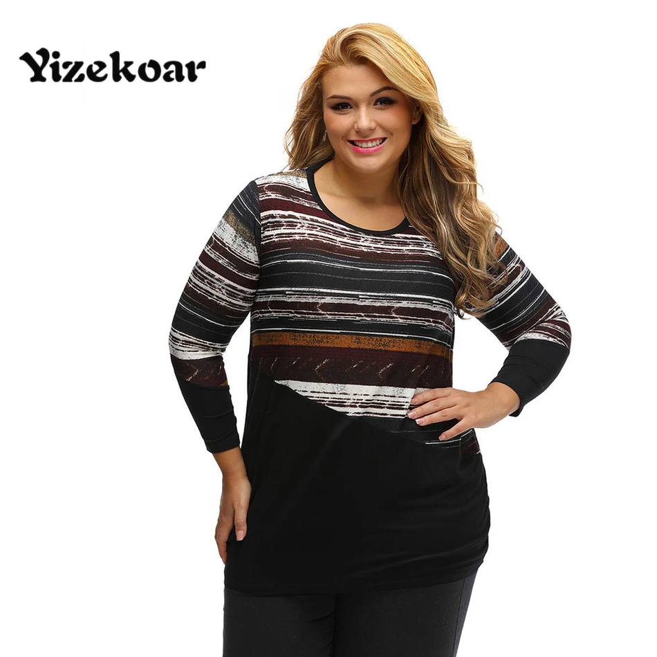 Yizekoar 2018 New Arrival Hot Sale Women Striped Contrast Splice Plus