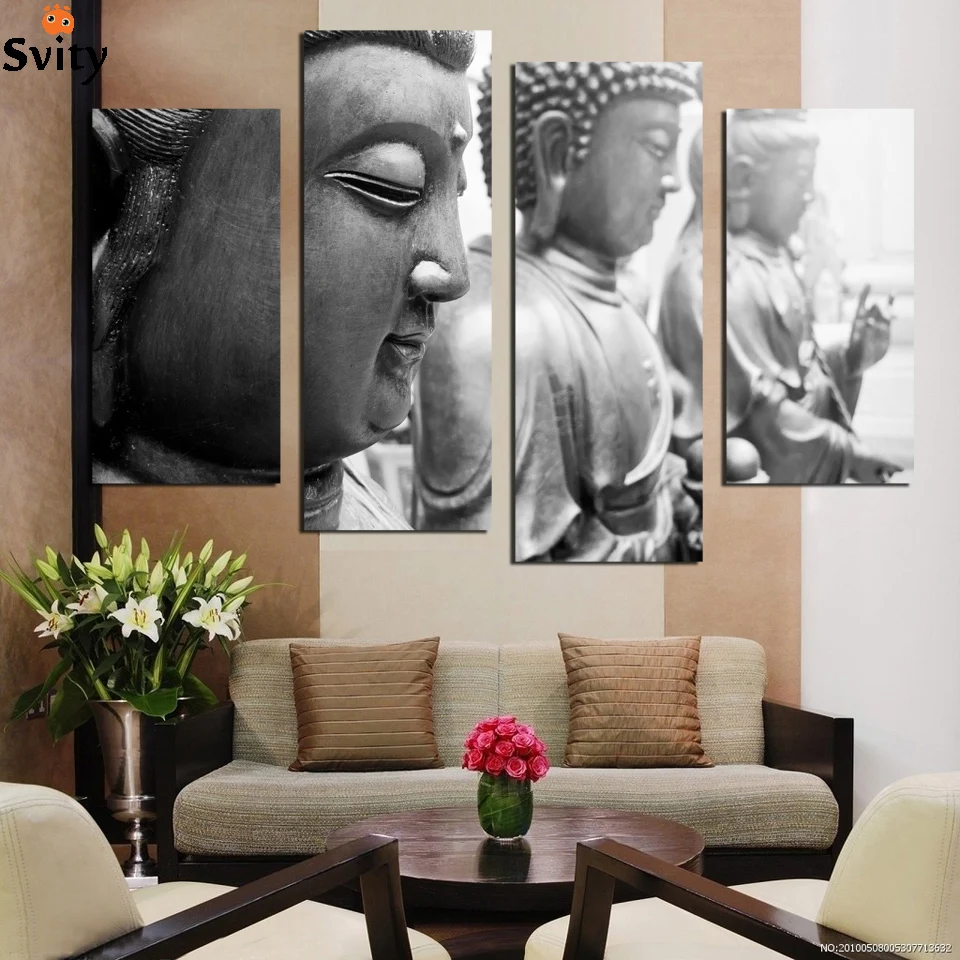 4 Piece Buddha face canvas painting Home Decor Wall Art Picture for Living Room No Frame F1857 | Дом и сад