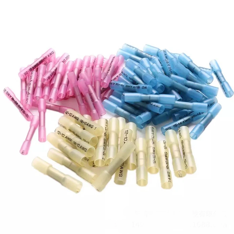 

100pcs 3 Colors Mixed Heat Shrink Sordering Terminals Kit Wire Butt Crimp Terminals Connectors 22-18 16-14 12-10 AWG