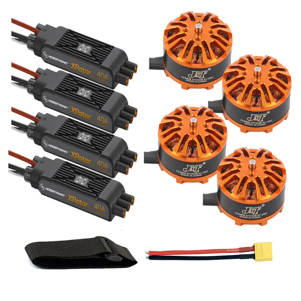 

DIY Quadcopter Drone Motor Combo 4pcs 3508 380kv Motor + 4pcs Hobbywing XRotor Pro 40A ESC + XT60 Connector+Fastening Tape