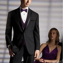 Дизайн две кнопки Черный Жених Смокинги друзей жениха Мужские свадебные костюмы выпускного вечера на заказ(куртка+ брюки+ жилет+ галстук) K: 9