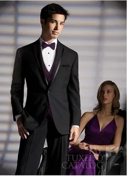 

New Design Two Button Black Groom Tuxedos Groomsmen Men's Wedding Prom Suits Custom Made (Jacket+Pants+Vest+Tie) K:9
