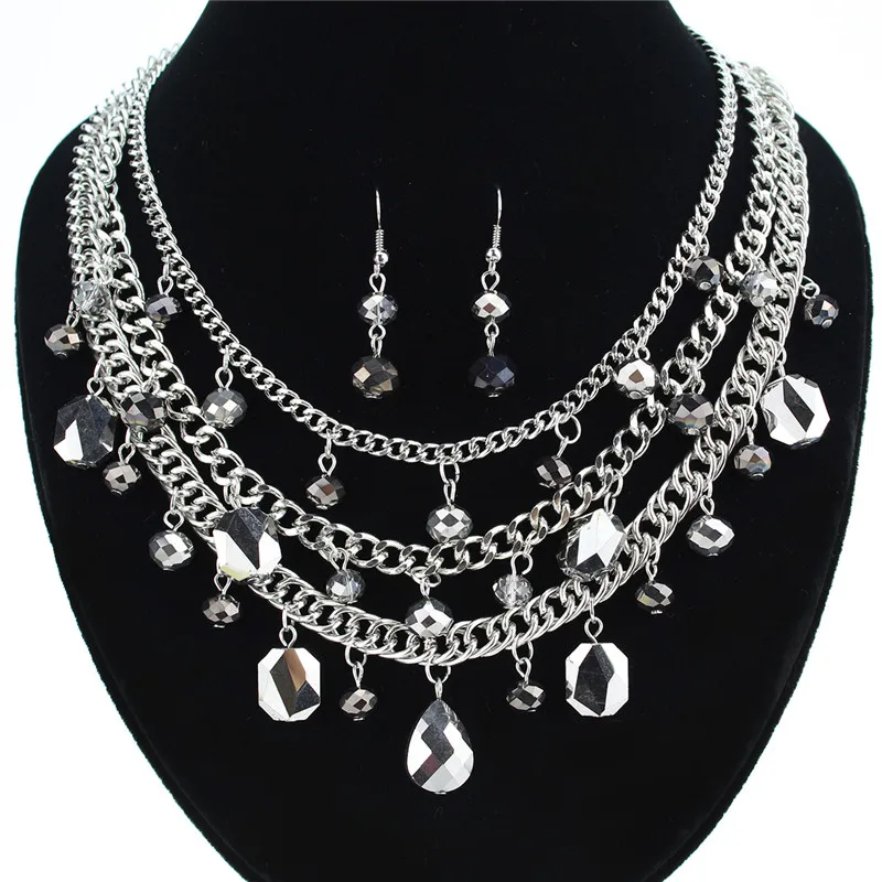 2015 мода Jewerly 1 компл. ожерелье и серьги женщина имитация макси старинные стекло