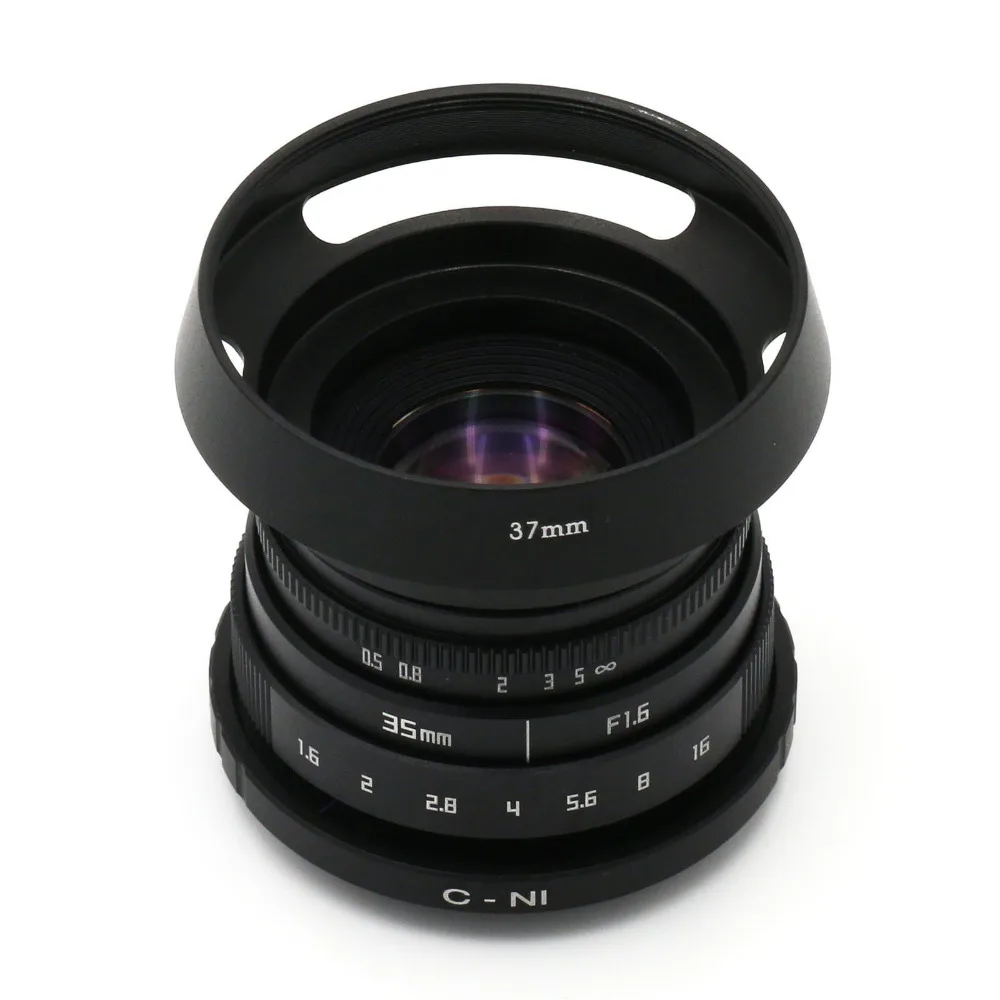new fujian 35mm f1.6 C mount camera Lens II +hood +C N1 Adapter for