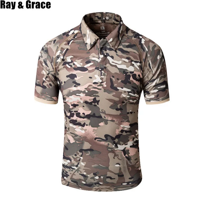

RAY GRACE Tactical Men T-shirts Hiking Camouflage Army Military Summer Outdoor Breathable Camo Short Sleeve Hunting T-shirt