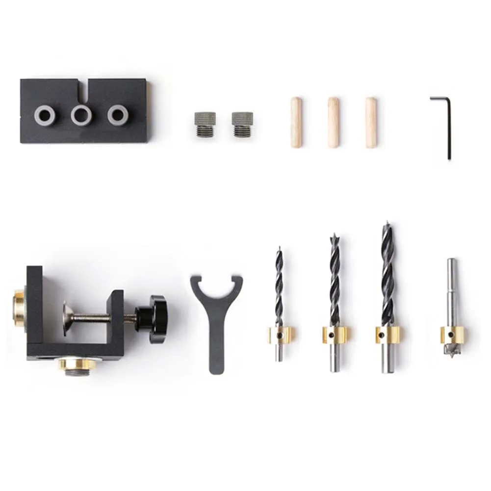 

3 in 1 Woodworking Locator Puncher Wood Punch Locator Drilling Tools Woodworking Joinery Tool Set With sponge box