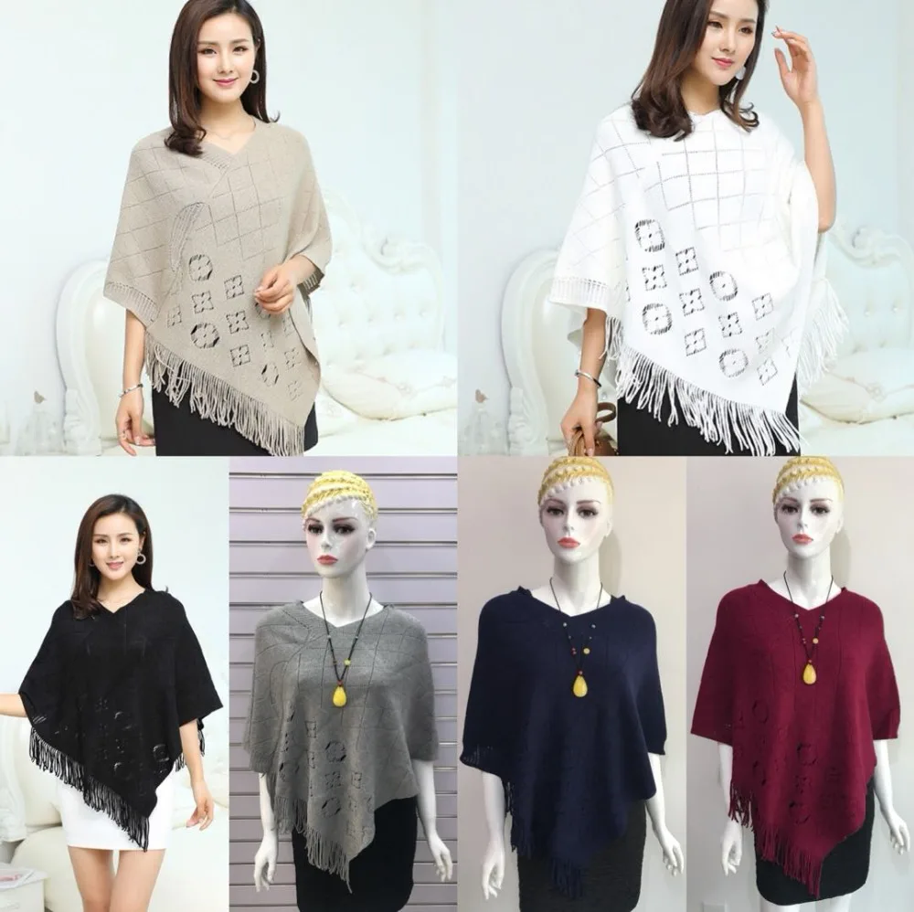

Women Autumn Winter Poncho Tassel Poncho Capes Floral Shawls Available 6 colours Free Shipping
