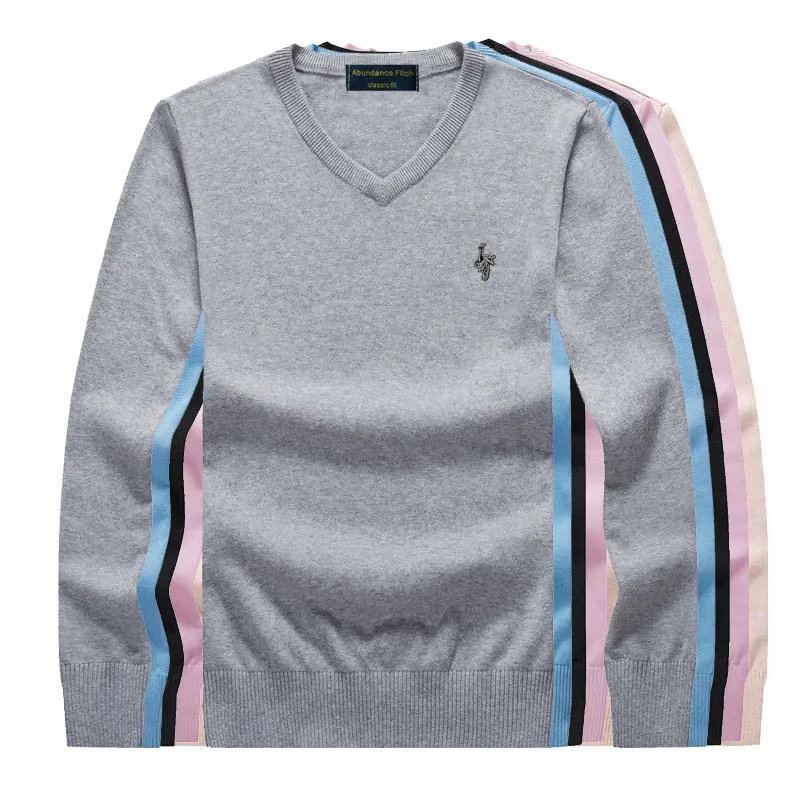

Men's sweater 2019 autumn winter pure cotton embroidery logo wool pullover plus size business casual V collar top
