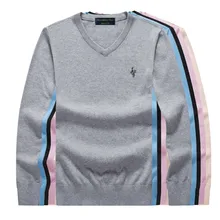 Men's sweater 2019 autumn winter pure cotton embroidery logo wool pullover plus size business casual V collar top Men's sweater 2019 autumn winter pure cotton embroidery logo wool pullover plus size business casual V collar top