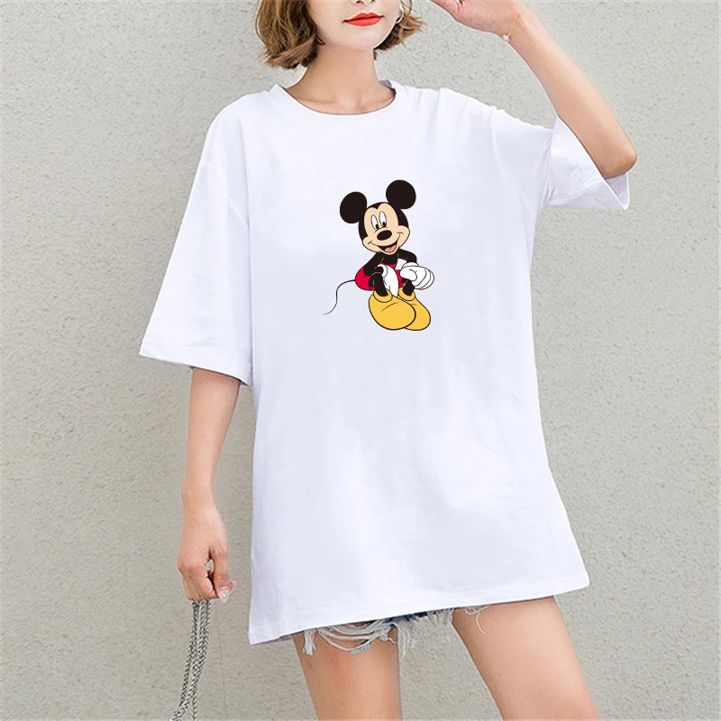 

2019 Summer T Shirt Harajuku Print Streetwear Sleeve Casual Cotton Plus Size TShirt Graphic T Shirts Mickey Mouse Women Clothes